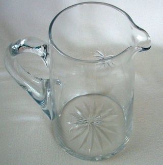 Vintage Pitcher Cut Etched Clear Glass Starburst Design 8 " Tall Serve Water 48oz