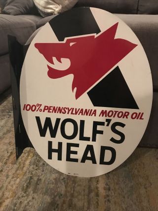 1971 Wolf’s Head Motor Oil Metal Flange Sign