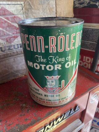 Penn - Rolene One Quart Metal Motor Oil Can Sign The King Of Motor Oil