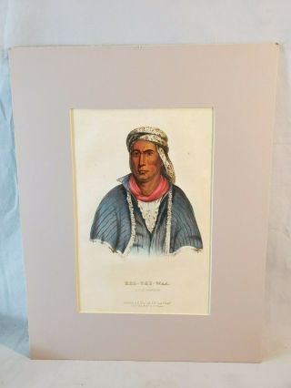 1844 Mckenney Hall Hand Colored Print Native American Indian Kee - She - Waa No Res