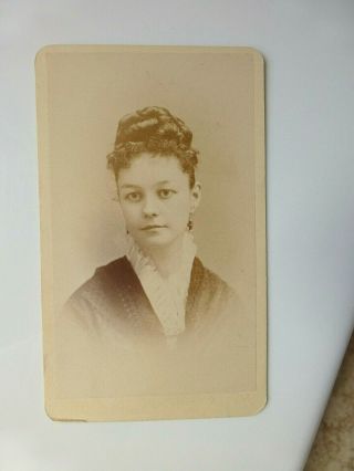 Antique Cdv Cabinet Photo Portrait Lovely Young Woman Doe Eyes Rochester,  Ny