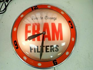 1950s " Fram Filters " Light Up Advertising Double Bubble Clock