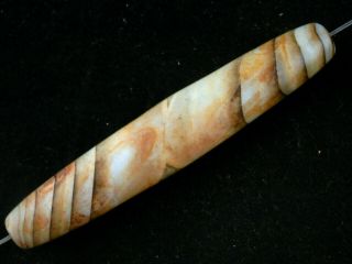 Exquisite Pure 3.  5 Inches Tibetan Natural Old Agate Dzi Long Bead I022