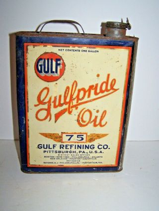 Early Vintage Gulf Refining 75 Gulfpride Oil I Gal Can Garage Rat Rod