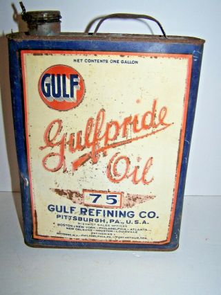 EARLY VINTAGE GULF REFINING 75 GULFPRIDE OIL I GAL CAN GARAGE RAT ROD 2