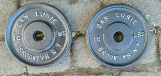 2 Vintage Dan Lurie 10lbs Barbell 10’s Weight Plate Standard 1 " Hole 20lbs Total