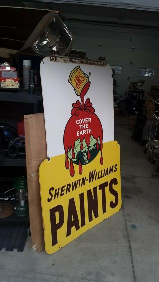 Vintage Sherwin Williams Paint Porcelain Sign 2 Sided Covers The Earth Large