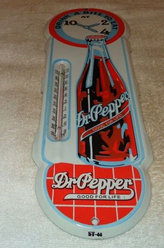 Vintage " Dr Pepper " Soda Pop 18 " Porcelain Metal Gasoline & Oil Thermometer Sign