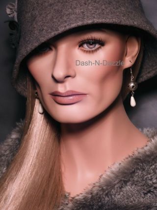 Female Mannequin Wig Bust Blue Gray Glass Eyes