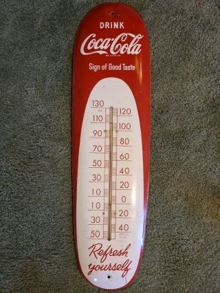 Vintage Coca Cola Cigar Metal Thermometer - Early 1950 