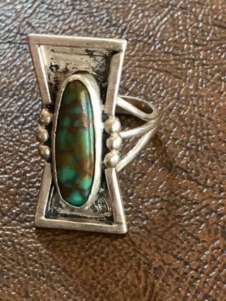 Antique Sterling Silver Vintage Navajo Turquoise Coral Ring Old Pawn Size 4 1/2