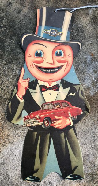Vtg 1949 Chevrolet Gm Cardboard Advertising Sign 13” Popeye Pull Tab Action Rare