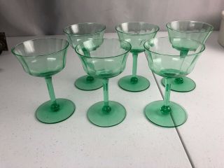 Vintage - Set Of 6 Vaseline Uranium Cordial Glasses Wh - 17