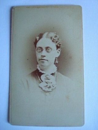 1877 Cdv Photo Colonial Lady With Glasses Frank Lawrence Main St Worcester Mass