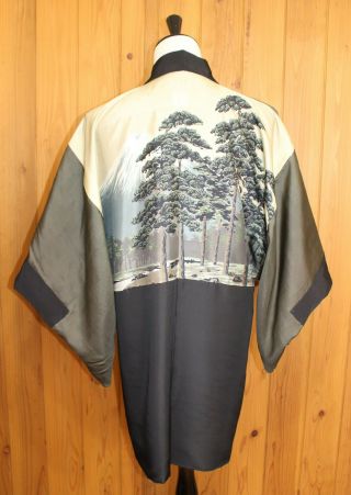 Vintage Japanese Blac Silk Kimono Jacket Men 