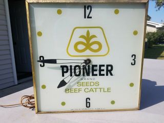 Vintage Pam Clock Co.  Pioneer Brand Seeds Beef Cattle Electric Wall Clock Sign