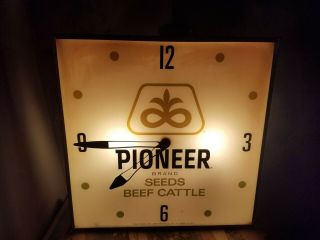 Vintage Pam Clock Co.  Pioneer Brand Seeds Beef Cattle Electric Wall Clock Sign 2