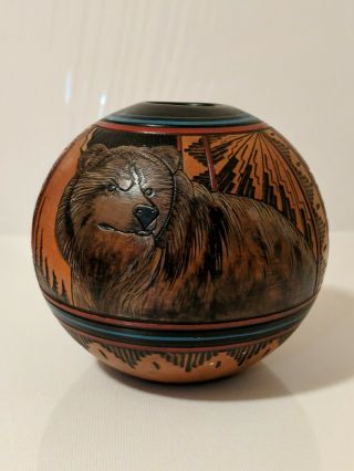 Native American Navajo Bear Pottery Vase By Arnold Brown Navajo