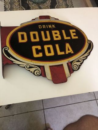 Vintage Drink Double Cola Two Sided Flange Sign 1947