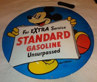 Vintage " Standard Gasoline Mickey Mouse " 30 " Porcelain Metal Gas Oil Sign Disney
