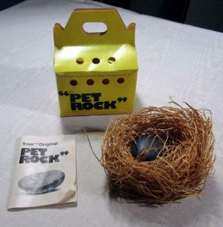 Vintage “pet Rock” With Instructions And Yellow Box – Made In U.  S.  A.