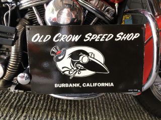 Rare Vintage Porcelain 1948 Old Crow Speed Shop Sign Hot Rod Ford Chevy Harley