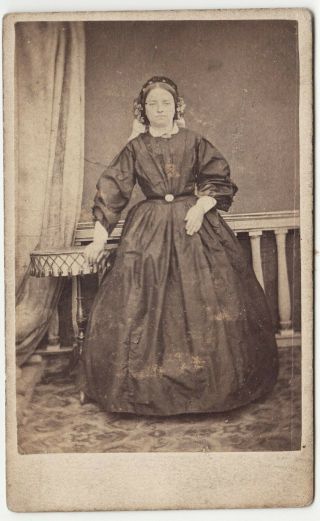 A Victorian Carte De Visite - Lady Stood By A Side Table - Studio Portrait