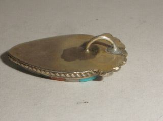 Vintage Navajo or Zuni sterling silver turquoise coral mop pendant 3