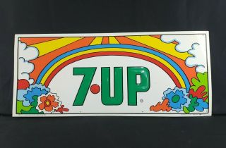 1971 Peter Max Style 7up Seven Up Metal Sign 35”x15 " Stout Sign Co.  Made In Usa