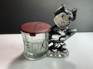 Very Rare Vintage Glass Candy Container.  Felix The Cat By Barrel