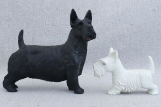 2 Vintage Plastic Toy Terrier Dogs Westie Scottie Ideal Toy Corp Usa 5½” 3¼ "