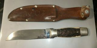 Scarce Vintage Colonial Prov Usa 10 " Knife 5.  25 " Blade With Leather Belt Case