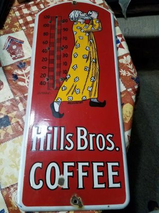 Vintage Advertising Hills Bros Coffee Porcelain Thermometer Pat.  1915