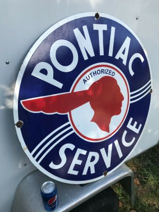 " Pontiac Service " Large,  Heavy Porcelain Dealer Sign (30 " Inch) Sign
