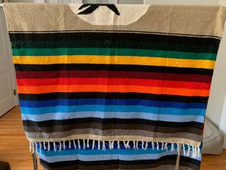 Large hand woven Mexican Blanket natural/synthetic fibers 2