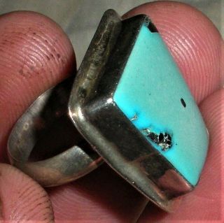 Vintage Navajo Keystone Shaped Turquoise Sterling Silver Ring Vafo