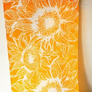 French Vintage 1960s/70s Textured Orange Sunflower Print Woodchip Wallpaper