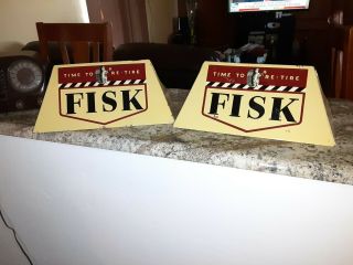 Vintage Fisk Tire Sign Store Display Stand 2 Oil Gas Station Signs