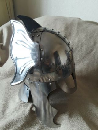 Medieval Warrior Brand 20g Steel Winged Viking Helmet W/ Leather Liner