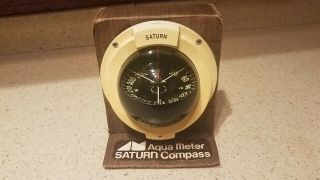 Vintage Saturn Aqua Meter Marine Compass Gimbal Lighted Boat Ship Sailing Box