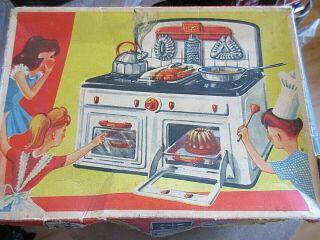 Antique Rare Western Germany Fuchs Tin Toy Stove Range Oven Box Only