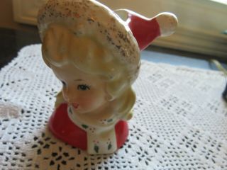 Vintage Inarco Ceramic Christmas Holly Girl Head Vase 3 1/2 " E - 1274