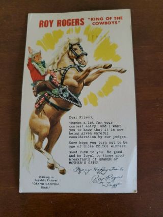 Vintage 1948 Roy Rogers Trigger Grand Canyon Trail Quaker Oats Contest Postcard