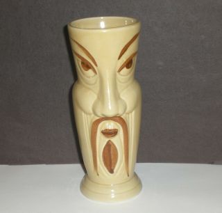 Vintage Tiki Mug Fu Manchu Face Ceramic Hawaii Aloha Tan Barware No Markings