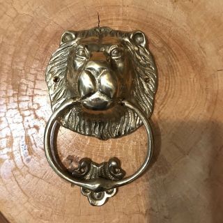 Vintage Solid Brass Lion Head Door Knocker With Strike Plate 7 "