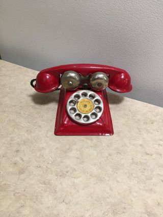 Little Red Rotary Phone Toy (1950’s) The N.  N.  Hill Brass Co.  (metal)