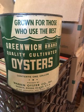 Vintage Greenwich Brand Oysters 1 Gallon Can,  Warren Oyster Co. ,  Inc Warren,  Ri