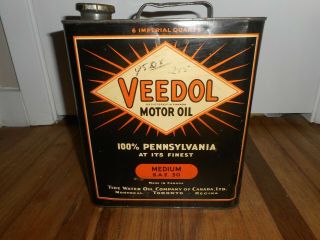 Vintage Rare 6 Quart Veedol Motor Oil Gas Station Tin Advertising Can