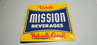 Vintage Mission Beverages Tin Sign Orange Soda 18x18