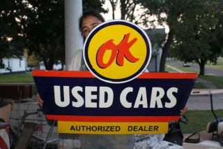 Large Ok Chevrolet Cars Dealership Gas Oil 2 Sided 36 " Porcelain Metal Sign